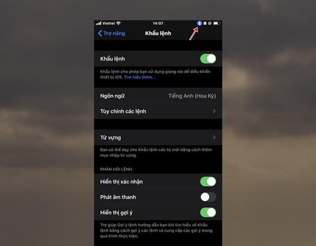 Biểu tượng Voice Control xuất hiện ở góc trên của giao diện thiết bị khi cài đặt xong