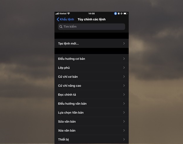 Danh sách các nhóm lệnh được tạo sẵn sẽ xuất hiện