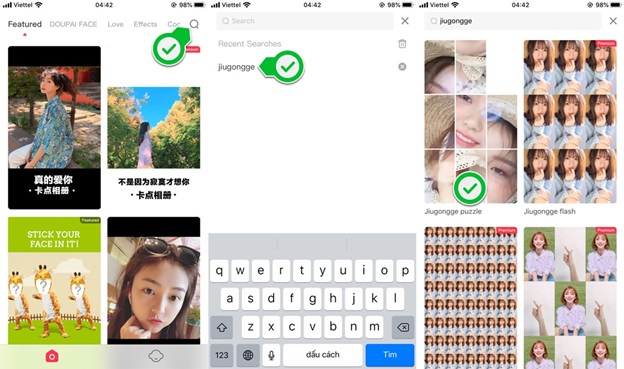 Nhấn chọn hiệu ứng Jiugongge