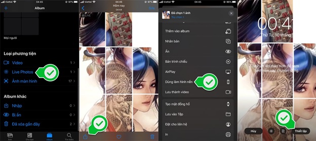 Nhấn chọn tab Live Photos để đặt video làm  hình nền