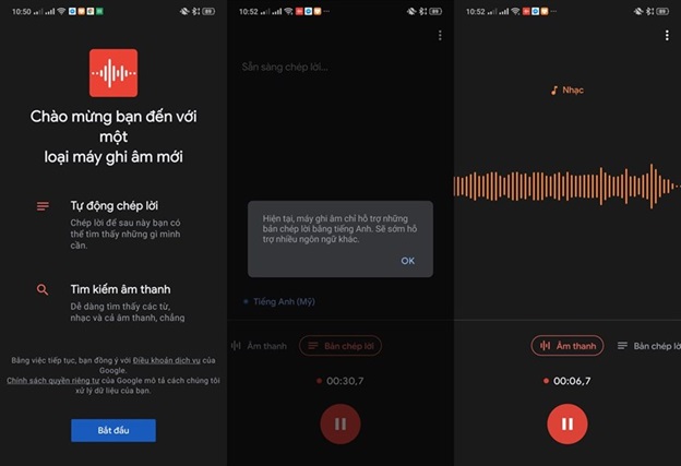 Giao diện ứng dụng Google Recorder 
