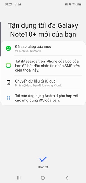 Nhấn Hoàn tất để xác nhận quá trình