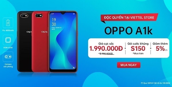 Ưu đãi độc quyền: Mua OPPO A1k giá sốc, chỉ 1.990.000 đồng