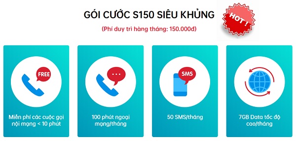 Người dùng còn được hưởng ưu đãi gói cước S150 với nhiều tiện ích dịch vụ hấp dẫn