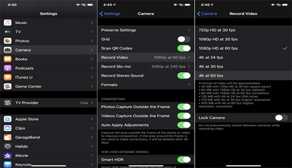 Cài đặt chế độ quay video trên iPhone 11