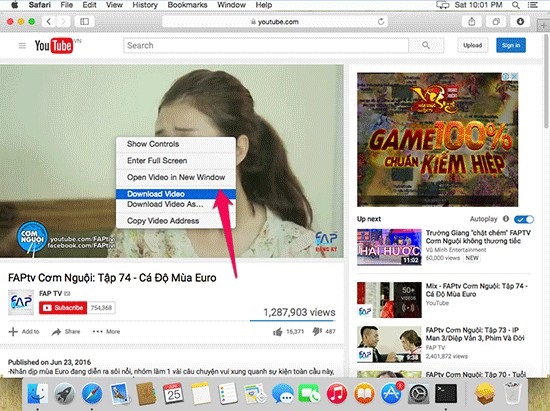 Kích chuột phải và nhấn chọn Download video hay Download video as để tải về máy