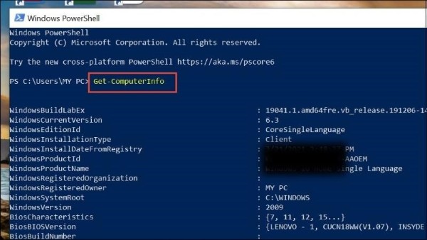 Nhập Get-ComputerInfo > Enter