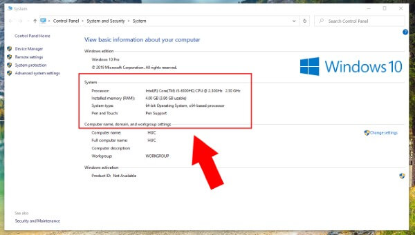 Xem các thông số tại phần System