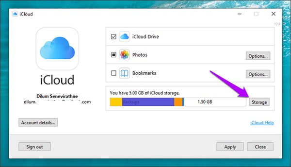 Bước 2: Chọn Storage cạnh thanh đo dung lượng iCloud
