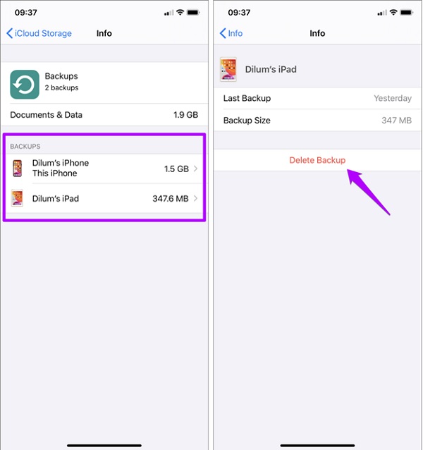 Bước 3: Chọn bản backup muốn xóa > Nhấn Delete Backup