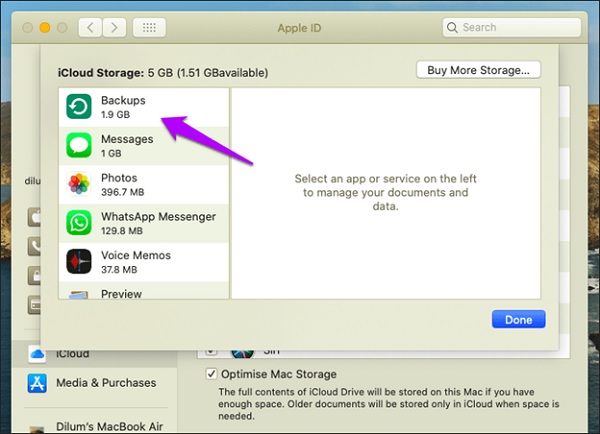 Bước 4: Chọn mục Backups