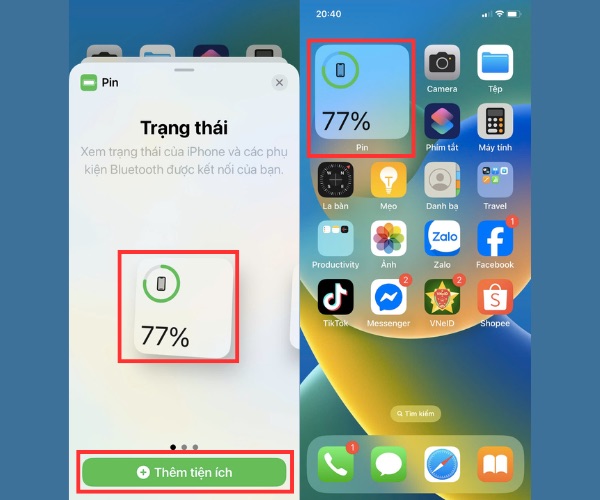 Thêm hiển thị phần trăm pin ở widget