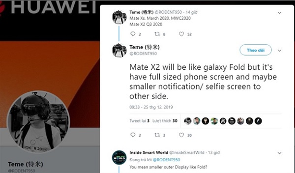 Huawei Mate X2 sở hữu thiết kế tương tự Samsung Galaxy Fold, dự kiến ra mắt tại sự kiện MWC 2020