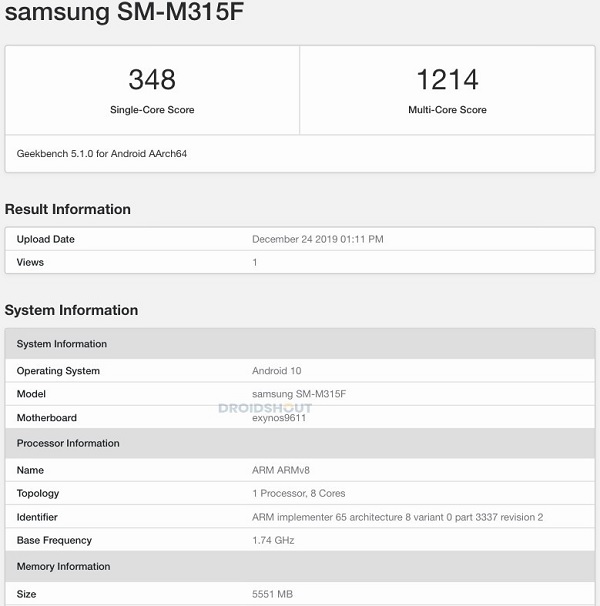 Thông số kỹ thuật của Galaxy M31 bị rò rỉ trên trang Geekbench