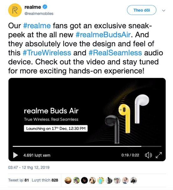 Lộ diện video giới thiệu tai nghe true wireless Realme Buds Air