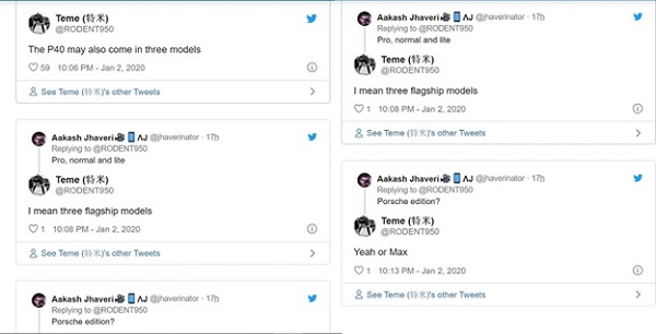 Thông tin về Huawei P40 được chia sẻ trên Twitter