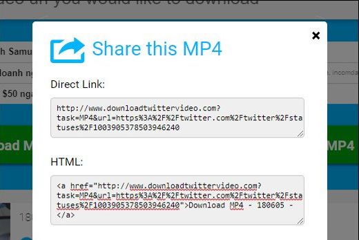 Nhấn nút Share để nhận được link chia sẻ video Twitter vừa tải xuống