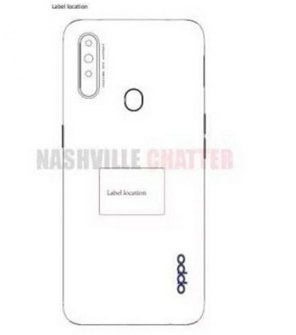Mô phỏng mặt lưng OPPO A31 với hệ thống 3 camera và cảm biến vân tay