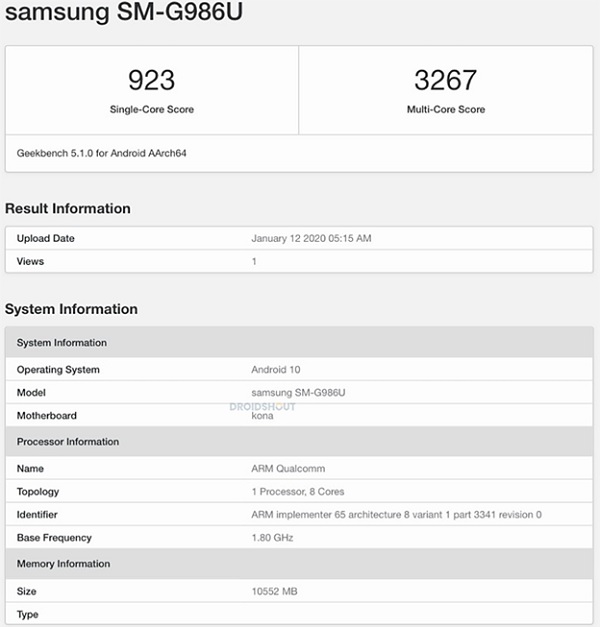 Điểm Galaxy S20+ 5G trên Geekbench