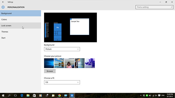 Tùy chọn thay đổi hình nền thông thường tại Picture