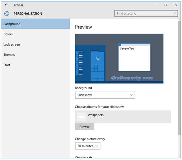 Chọn chế độ trình chiếu hình nền tại Slideshow