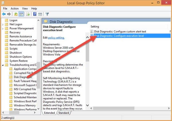 Nhấn đúp chuột vào Disk Diagnostics: Configure execution level