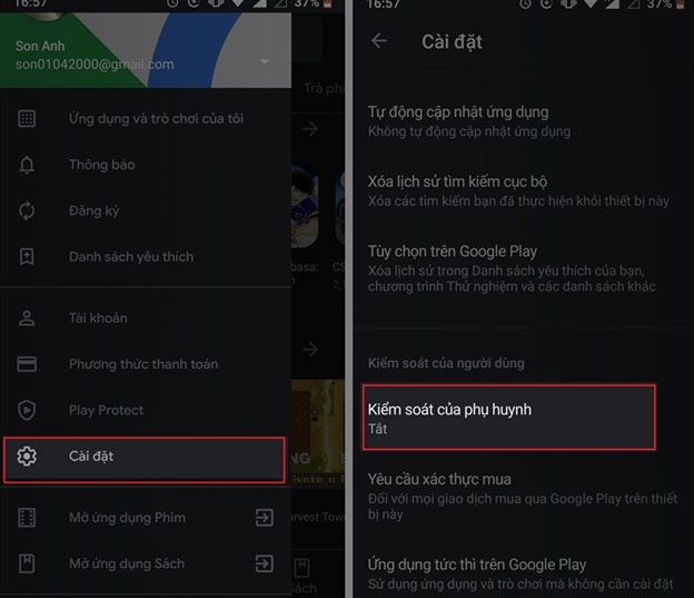 Kích hoạt tính năng Kiểm soát của phụ huynh nhằm hạn chế trẻ nhỏ sử dụng ứng dụng