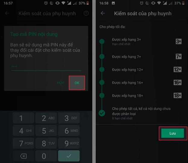 Tạo mã PIN và nội dung cần giới hạn tùy theo độ tuổi của trẻ
