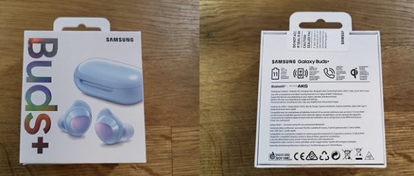 Mặt trước và mặt sau hộp đựng Galaxy Buds+