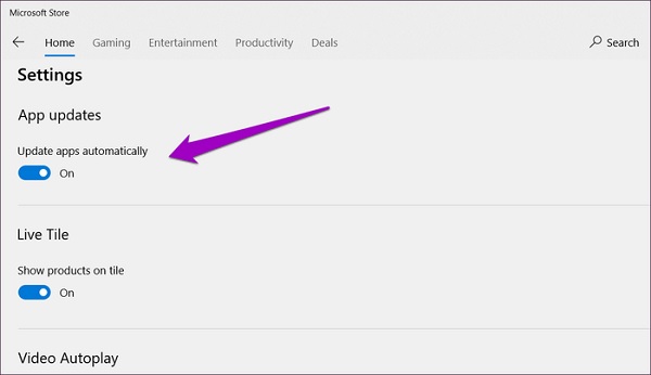 Bật tự động cập nhật cho ứng dụng 