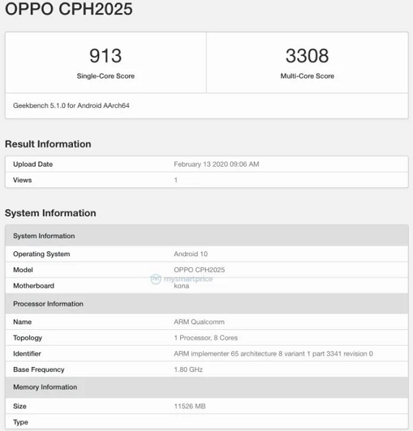 Lộ cấu hình OPPO Find X2 Pro trên cơ sở dữ liệu của Geekbench