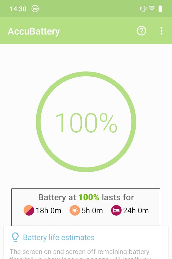 Kết quả khảo sát pin Vsmart Joy 3 trên ứng dụng AccuBattery