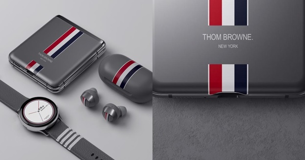 Mặt lưng máy gồm 3 dải màu sắc là đặc trưng của thương hiệu Thom Browne