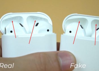 Chú ý phần chữ được in trên phần nắp hộp. Mực in cũng khác nhau giữa hàng thật và hàng Fake.