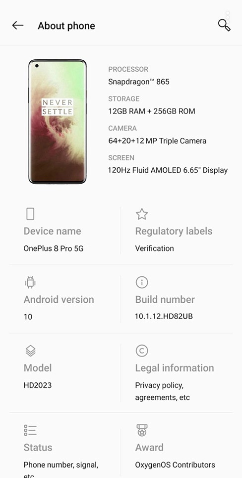 Ảnh chụp màn hình giới thiệu về OnePlus 8 Pro