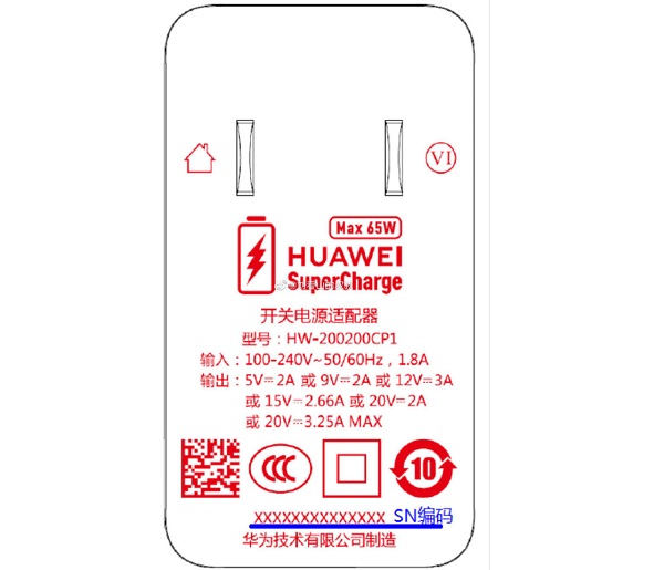 Củ sạc nhanh 65W được trang bị cho Mate Xs