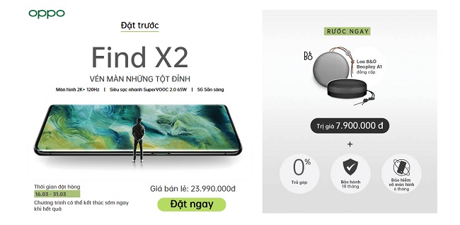 Đặt trước OPPO Find X2 nhận ngay quà tặng loa B&O Beoplay A1 đẳng cấp cùng ưu đãi hấp dẫn