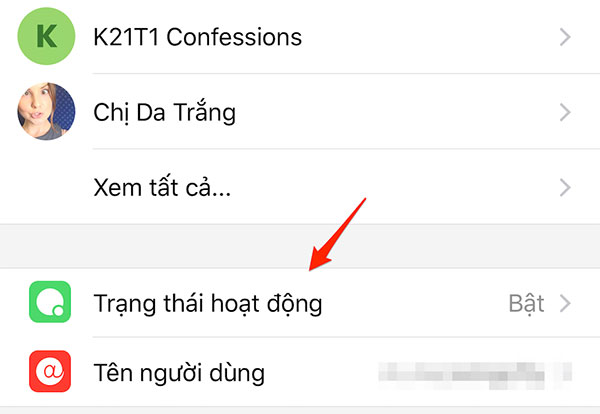Chọn mục Trạng thái hoạt động và thay đổi chế độ Bật/Tắt