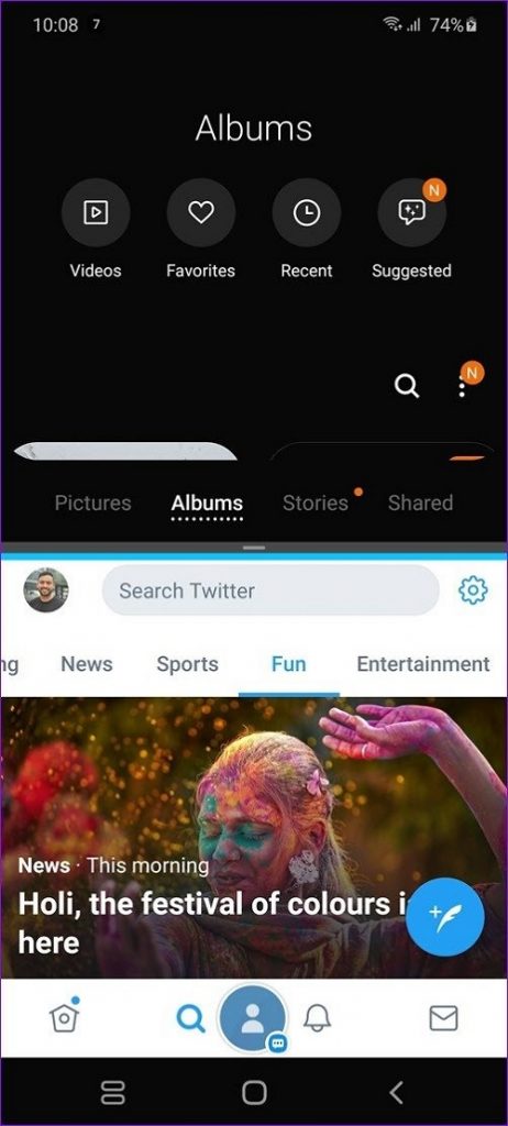 Màn hình Galaxy S20 sau khi chia đôi