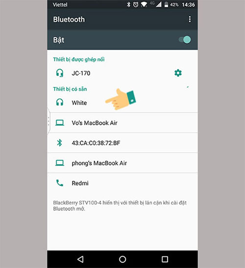 Mở kết nối Bluethooth trên thiết bị cần kết nối > Tìm kiếm thiết bị AirPods và chọn kết nối