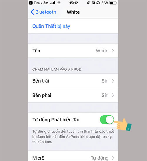 Bật/ tắt tính năng tự động phát hiện tai nghe