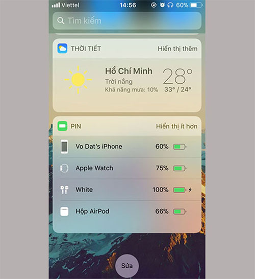 Hiện thị trạng thái pin AirPods trên iPhone