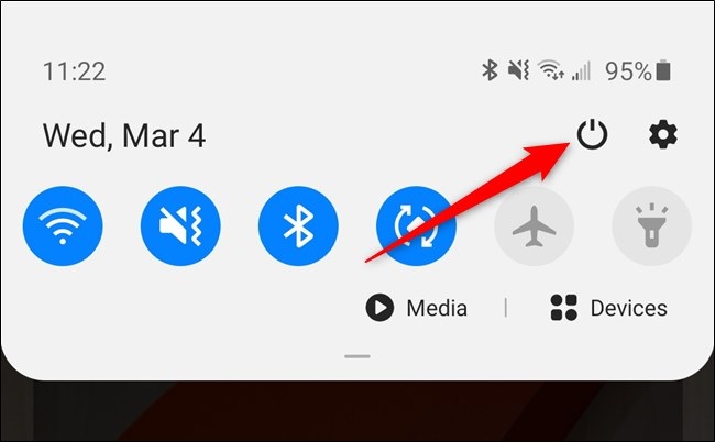 Tắt nguồn hoặc khởi động lại Galaxy S20 qua bảng thông báo