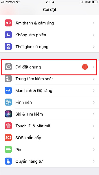 Truy cập vào Cài đặt chung trong phần Cài đặt của iPhone