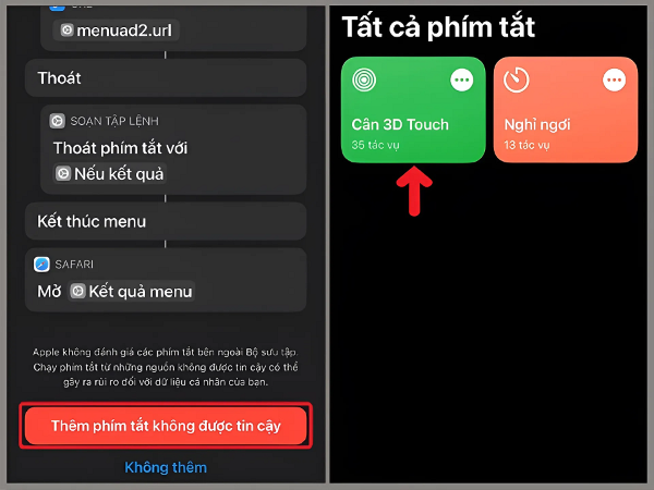 Thêm trực tiếp cân 3D Touch vào ứng dụng Shortcuts