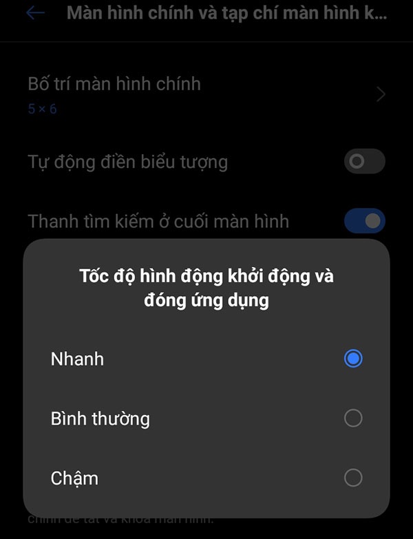 Người dùng cũng có thể điều chỉnh tốc độ mở hoặc đóng ứng dụng theo ba cấp độ