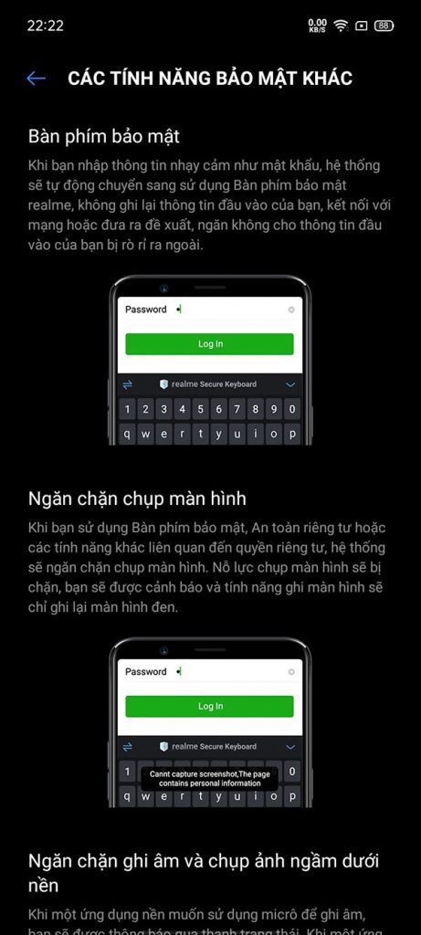 Tính năng bảo mật bàn phím và ngăn chặn chụp màn hình