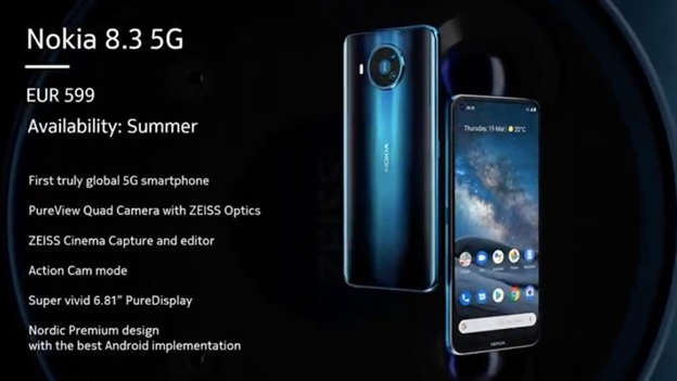 Nokia 8.3 5G sở hữu màn hình PureDisplay 6.8 inch và được tích hợp moderm 5G