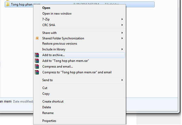 Chọn lệnh Add to archive… để tiến hành nén file tại hộp thoại