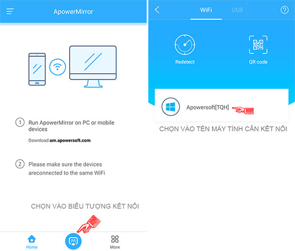 Kích hoạt đồng thời ApowerMirror trên cả smartphone và máy tính